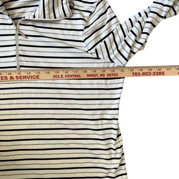 Chico's Zenergy Golf Top Women Size 3 XL 16/18 White Black Silver Stripe Stretch - Picture 5 of 9